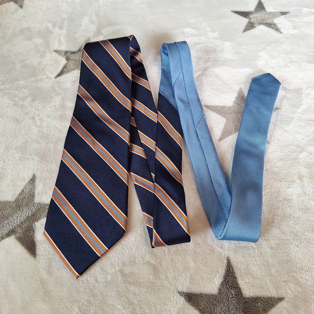 Tommy Hilfiger Silk Tie Navy Orange Diagonal Stripe Necktie EUC Preppy